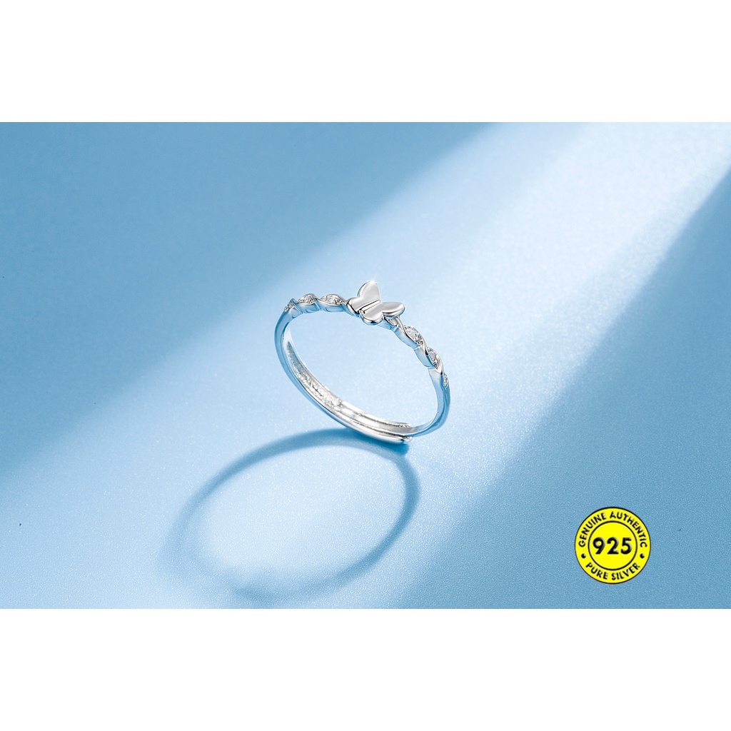 Nhẫn Mạ Bạc 925 Hình Bướm Đính Đá Zircon Xinh Xắn Cho Nữ