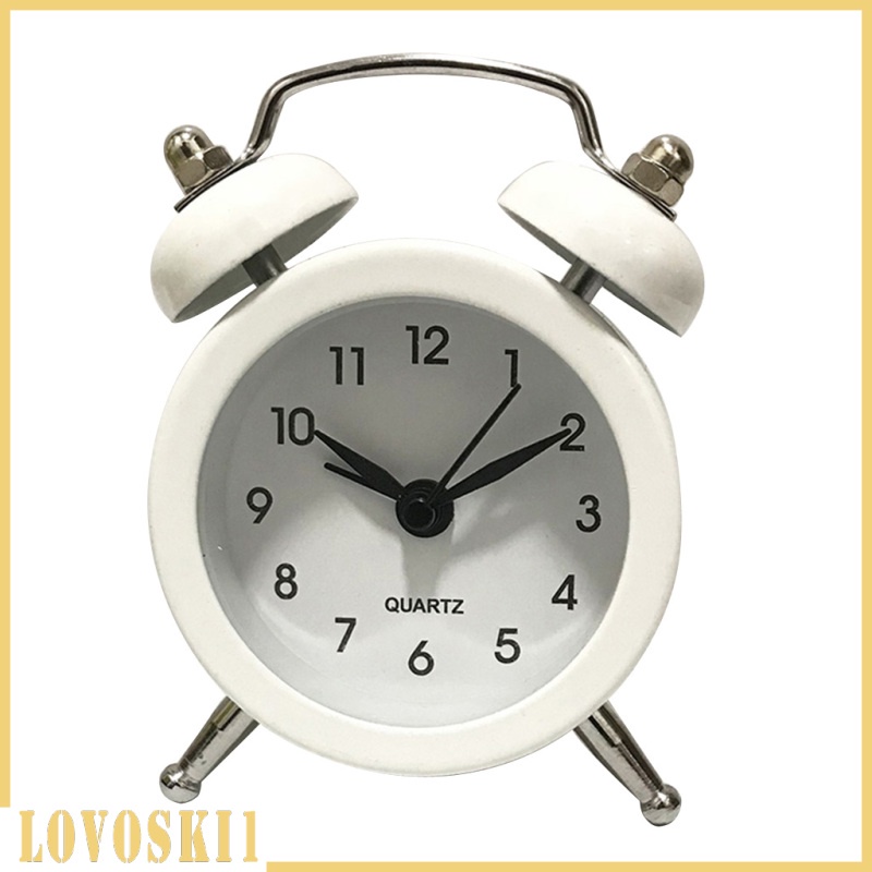 [LOVOSKI1]Battery Powered Quartz Alarm Clock, Loud Twin Bell, Bedside Clocks White