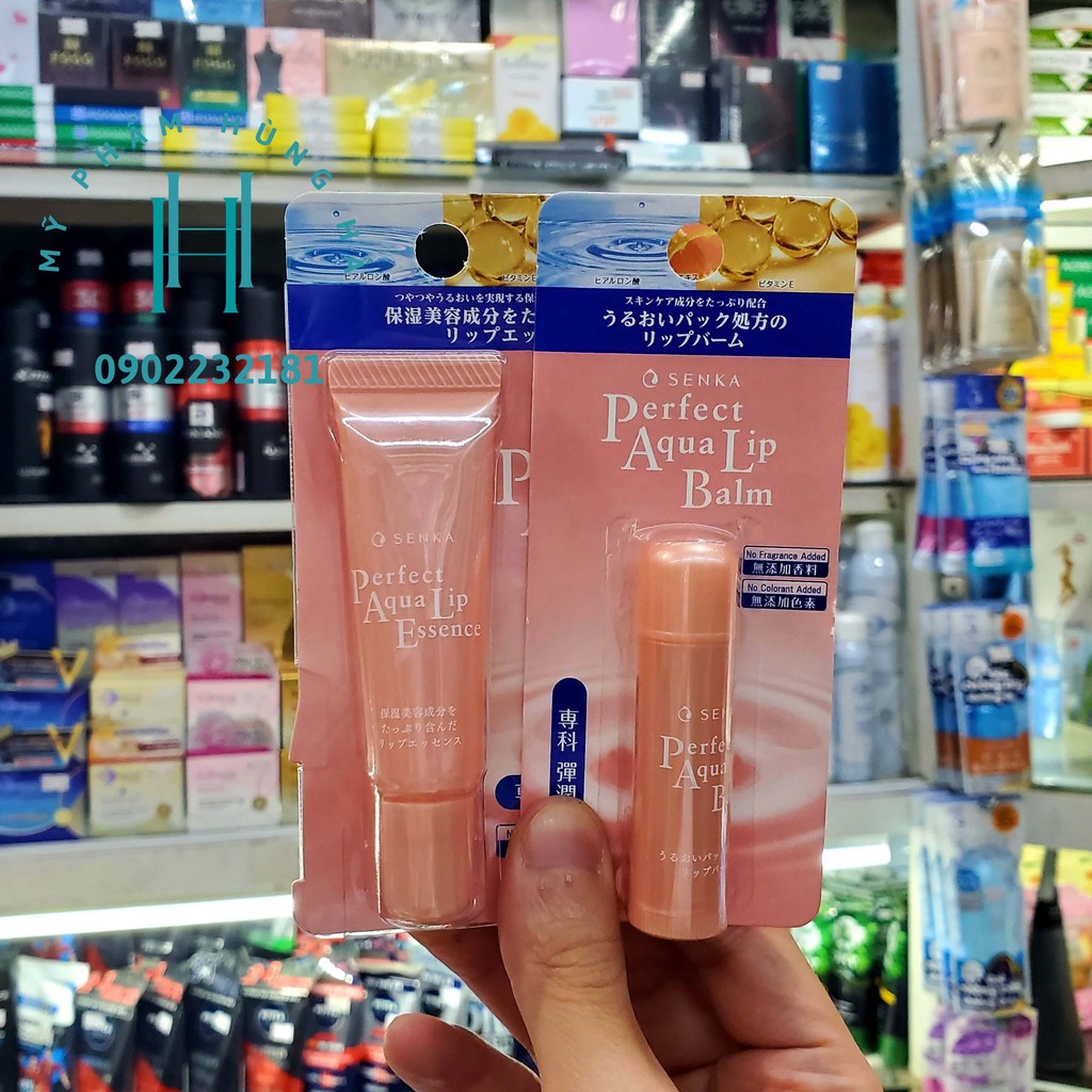 Combo mặt nạ ngủ môi và son dưỡng môi cấp ẩm SenKa Perfect Aqua Lip Balm