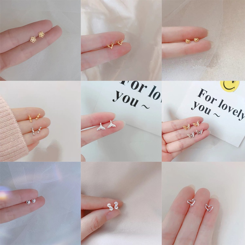 ✨✨Đôi Khuyên Tai Mạ Bạc 925 Hình Thiên Nga/Bướm/Hoa/Sừng Hươu /Thiên Nga Tinh Xảo