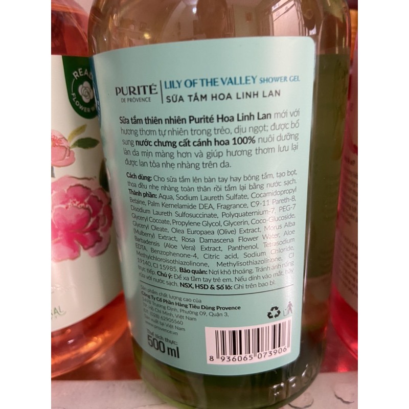 Sữa tắm Purite by provence hương lily và hoa hồng và peony 500ml