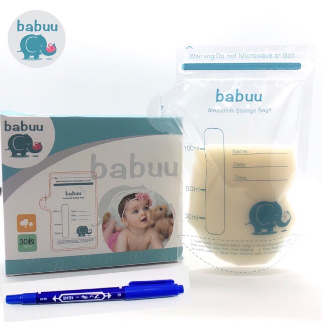 Túi trữ sữa mẹ Babuu hộp 30 túi 100ml