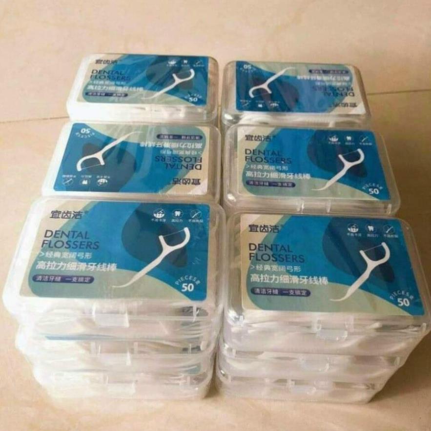 Hộp 50 Tăm Chỉ Nha Khoa Tăm Nhựa Nha Khoa Tiện Dụng Làm Sạch Răng