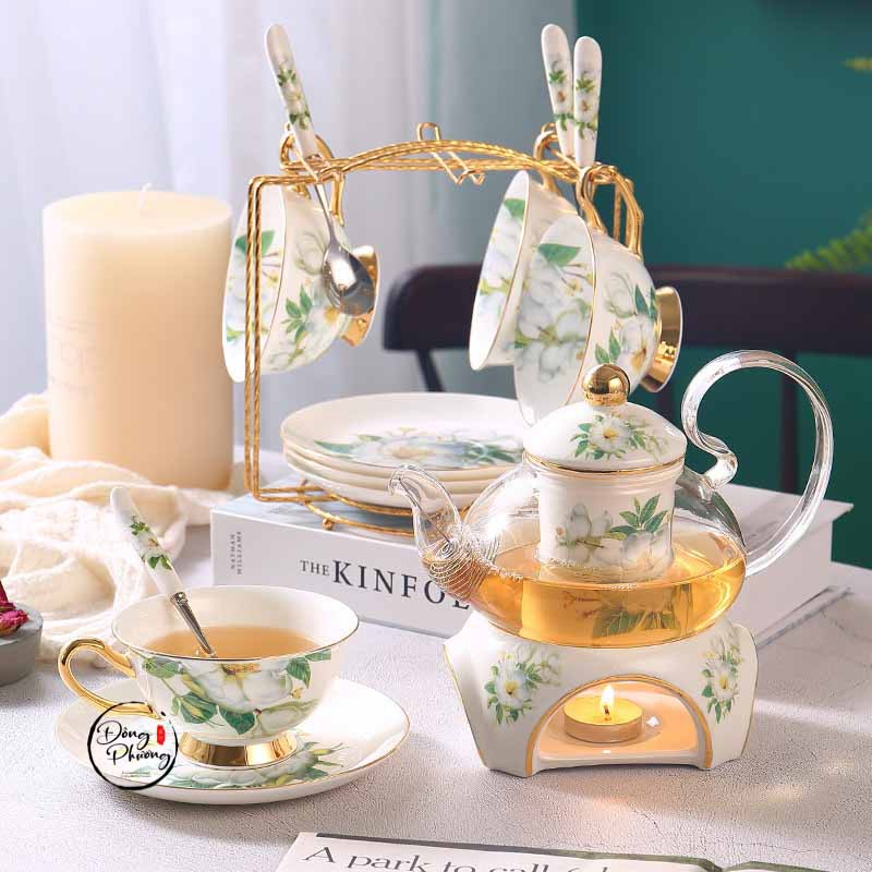 Bộ Ấm Trà Gốm Sứ Hoạ Tiết - Set Ấm Chén kèm khung treo Gốm Sứ hoa văn phong cách Hoàng Gia - Nhiều Mẫu