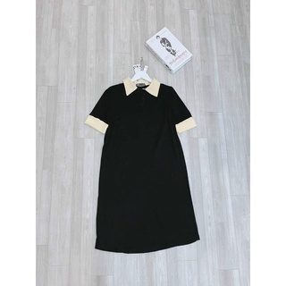 Đầm midi cổ bẻ phối màu