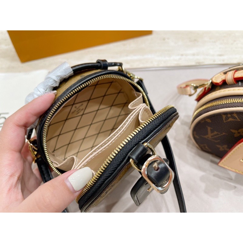 Túi đeo chéo nữ dáng tròn size mini siêu xinh thương hiệu Louis Vuitton LV da thật cao cấp