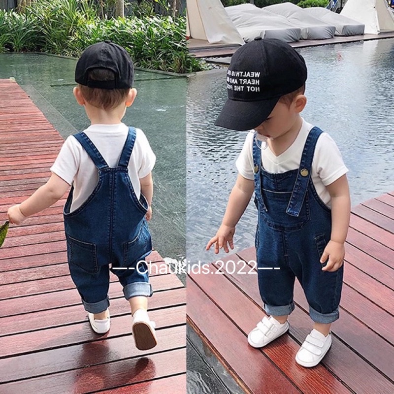 yếm bò xanh đậm kèm áo trắng cho bé (ck)
