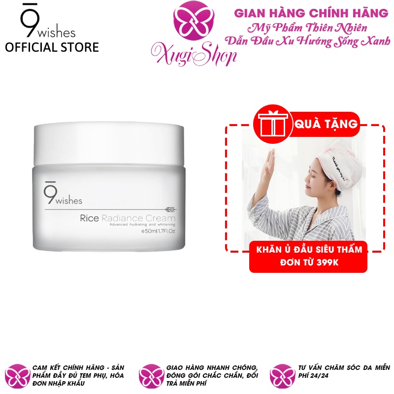 Kem Dưỡng Ẩm trắng da chống lão hóa 9Wishes Rice Radiance Cream 50ml Hàn Quốc