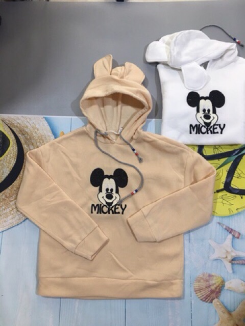 Áo hoodie nữ có mũ thêu MICKEY chất liệu nỉ bông