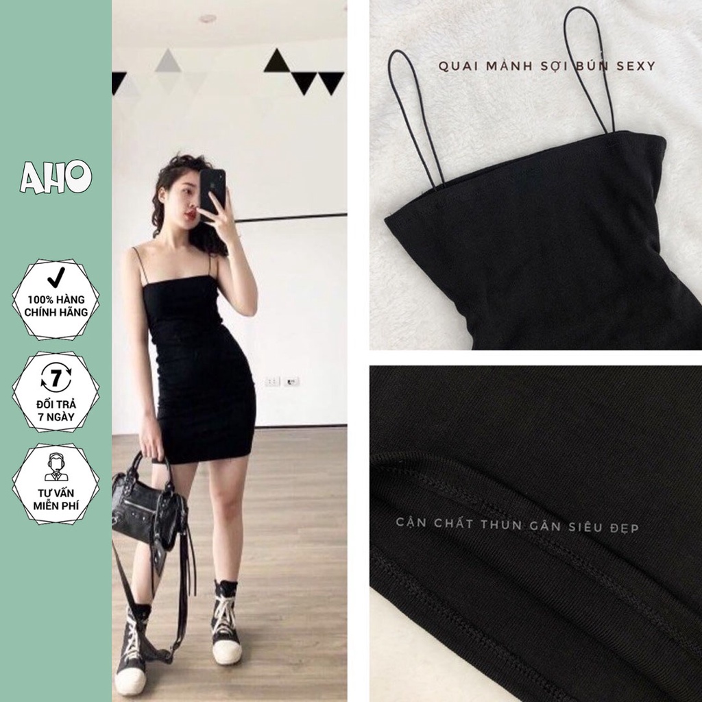 Váy 2 dây body, Đầm hai dây sợi bún thun borip dày đẹp ôm body 2 dáng ngắn