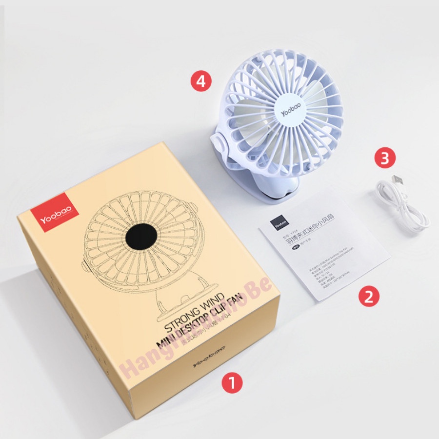 Quạt Kẹp Tích Điện Mini Yoobao 6400mah kẹp Bàn, Xe đẩy, Nôi Cũi, Sử Dụng Phỏng Ngủ, Đi Du Lịch