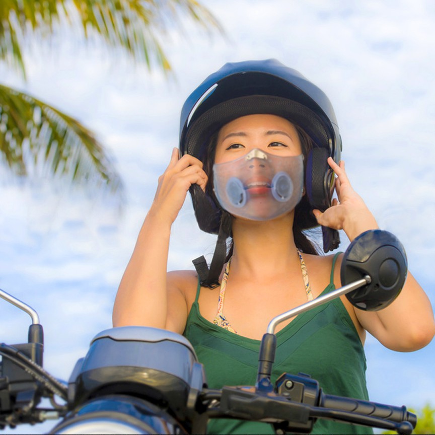 Khẩu trang nhựa đa năng 1Care Pro lọc bụi mịn PM5.0, kháng nước chống nắng 100%. Khẩu trang nhựa màu xanh trong suốt