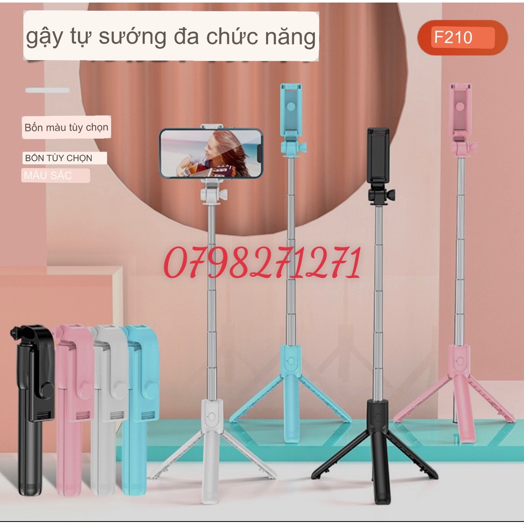 Gậy 3 chân tự sướng Selfie Bluetooth Không Dây Gấp Gọn Kèm Điều Khiển Từ Xa với đèn LED F210S cho điện thoại Ios Android
