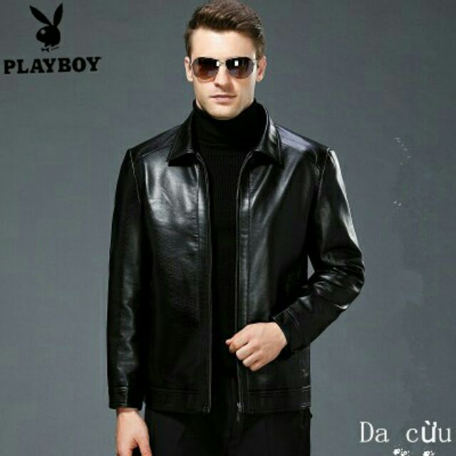Áo da nam da cừu lớp đầu  Playboy/áo da cổ bẻ
