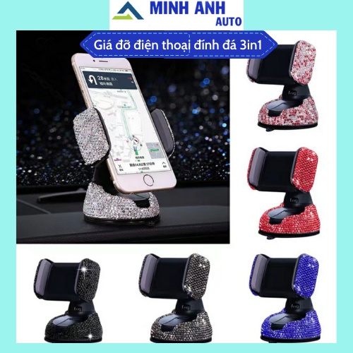 Giá Đỡ Điện Thoại Đế Hít Chân Không Đính Đá, Giá Kẹp Điện Thoại Ô Tô