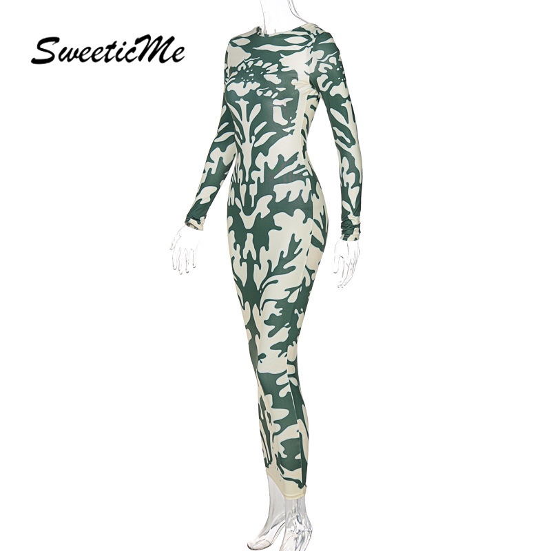 Đầm Hở Lưng Form Ôm In Họa Tiết Mới Cho Nữ