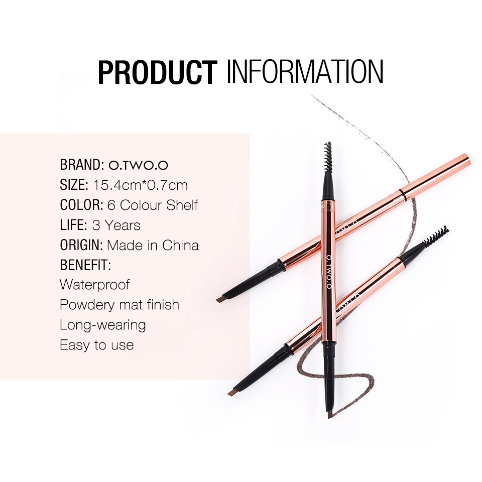 Bút kẻ chân O.TWO.O mày 2 trong 1 đầu tam giác siêu mỏng chống nước 6 màu tuỳ chọn 30g