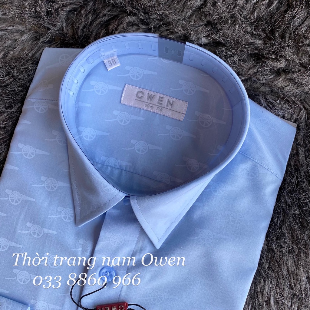 OWEN - Áo sơ mi dài tay Owen Slimfit chất sợi tre màu xanh in họa tiết 61040