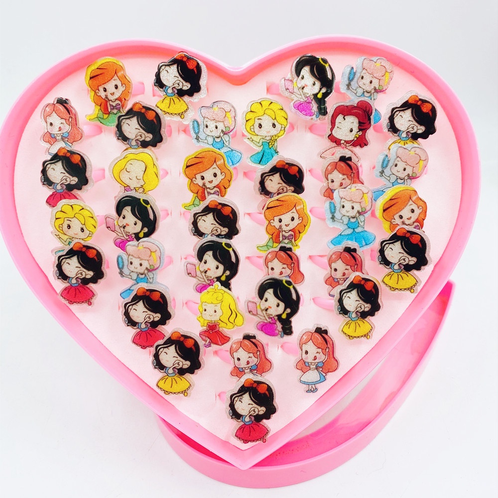 Set 12/36 Nhẫn Nhựa Họa Tiết Hoạt Hình Dễ Thương Cho Bé Gái