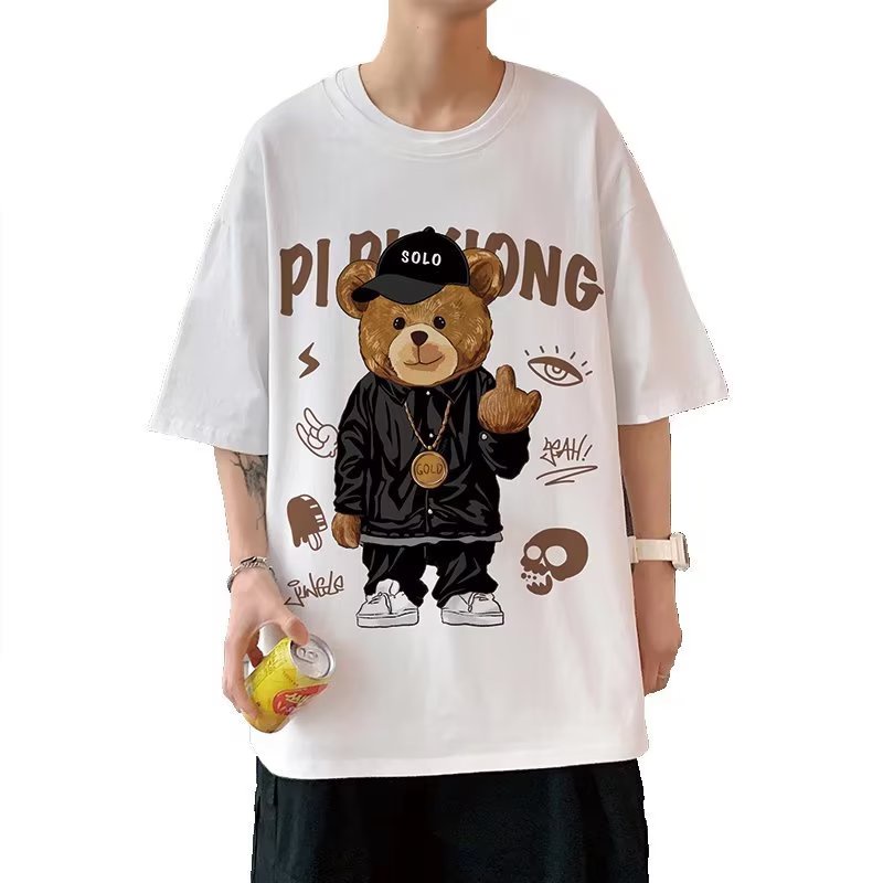 Áo Thun Tay Ngắn Dáng Rộng In Hình Chú Gấu Phong Cách Hip Hop Đường Phố Cho Nam Và Nữ Cỡ Lớn M-8XL