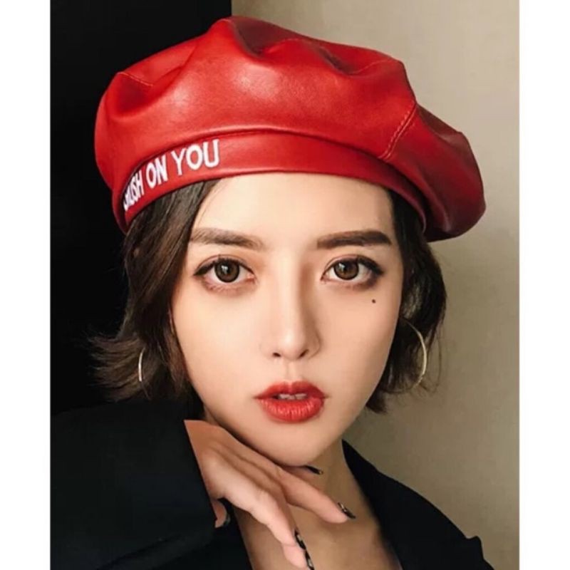 Mũ Beret Da PU In Chữ Thời Trang Cá tính/MŨ NỒI BERET DA CRUSH ON YOU