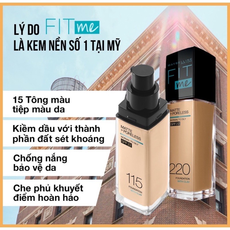 Kem Nền Mịn Nhẹ Kiềm Dầu Chống Nắng Fit Me Maybelline New York Matte SPF 22 30ml