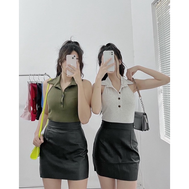 POLO CROPTOP▪Áo croptop polo nút hở lưng sát nách