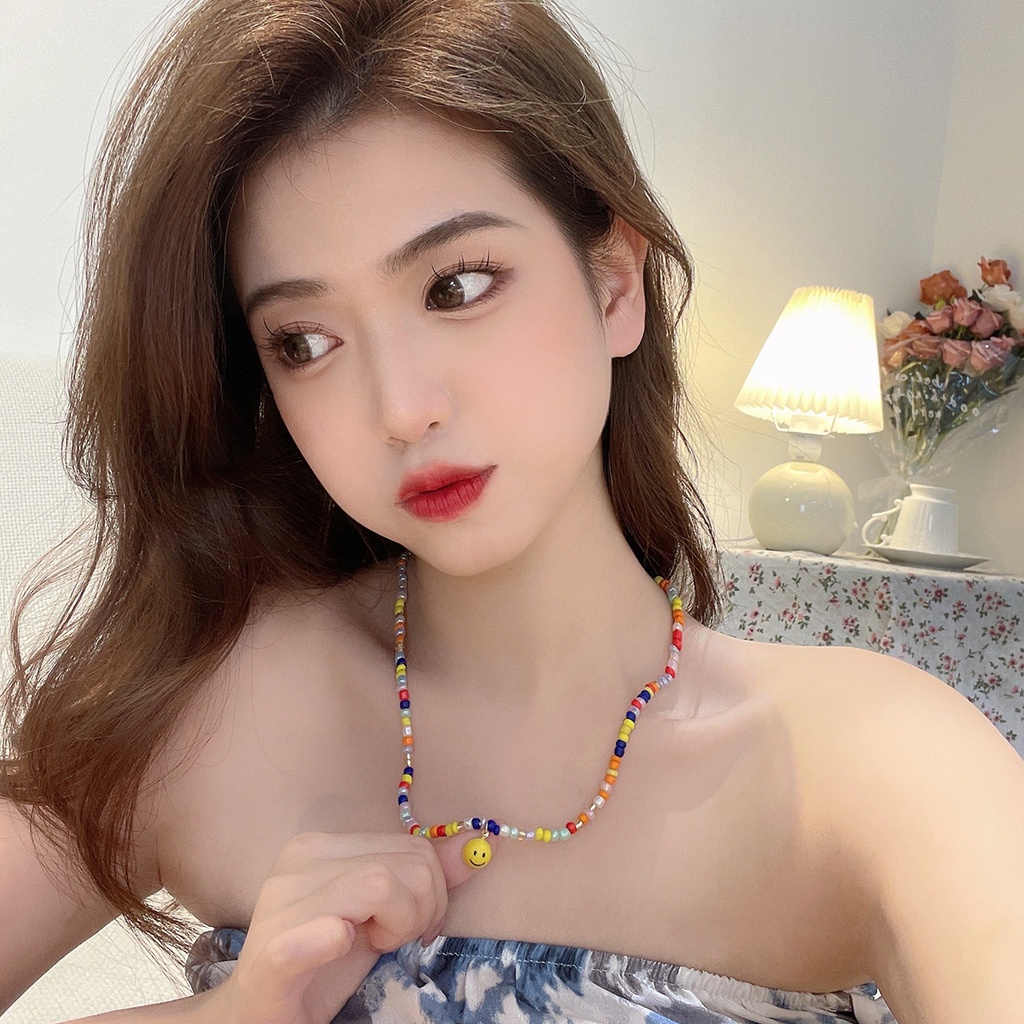 Vòng Cổ Chuỗi Hạt Nhiều Màu Sắc Mặt Cười Harajuku Xu Hướng Mới