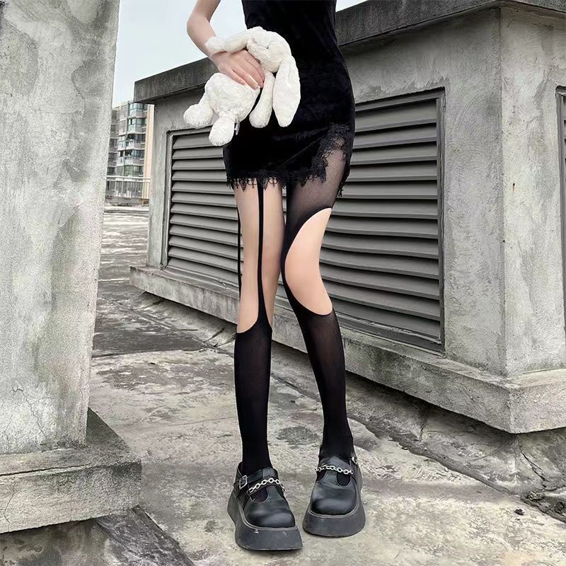 Quần Tất Lưới Màu Trơn Phong Cách Gothic Nhật Bản Cho Nữ