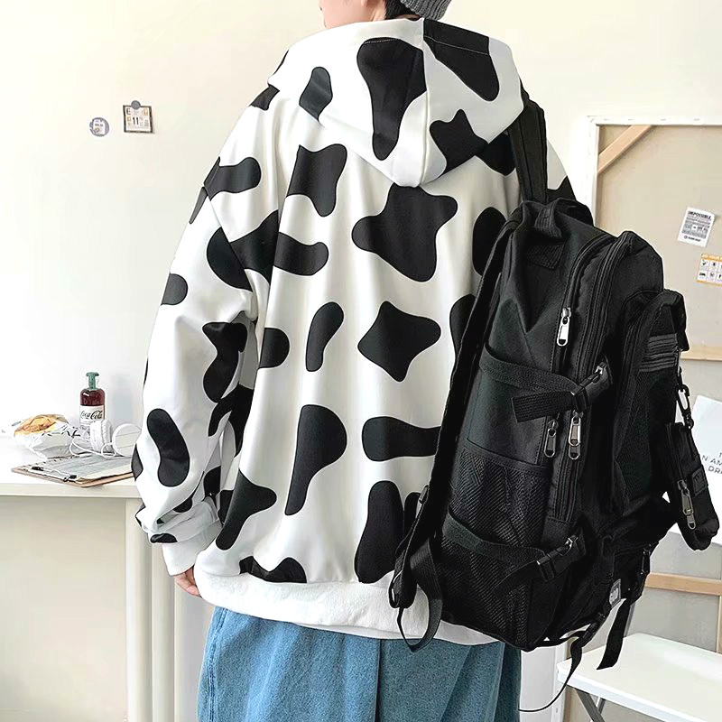 Áo Khoác Khóa Kéo Có Nón In Hình Bò Sữa Thời Trang Dành Cho Nam Và Nữ