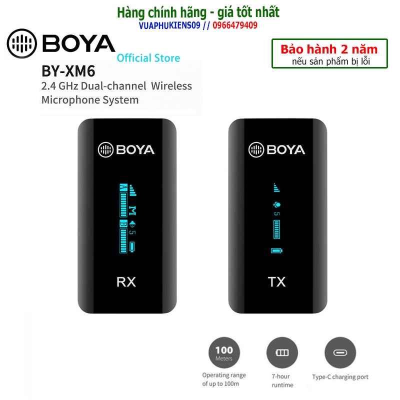 Micro Boya BY-XM6 cài áo Không Dây cho Smartphone, Laptop,Máy ảnh - Hàng chính hãng