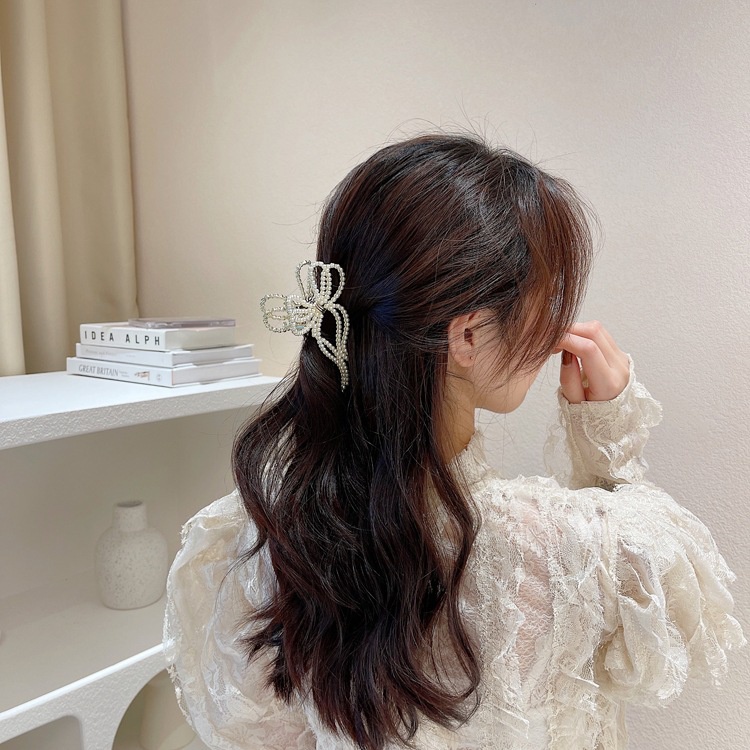 Kẹp tóc HAIMEIKANG hình chiếc nơ đính ngọc trai nhân tạo thời thượng