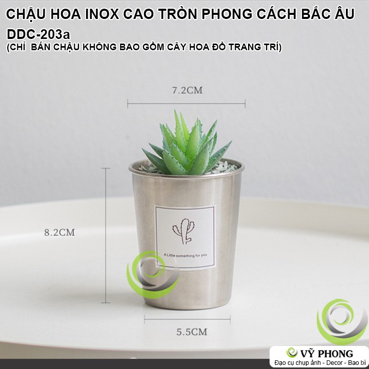 CHẬU INOX TRỒNG CÂY CHẬU HOA INOX TRÒN CAO TRỒNG SEN ĐÁ CÂY HOA TRANG TRÍ CHỤP HÌNH ĐẠO CỤ CHỤP ẢNH SẢN PHẨM INS DDC-203