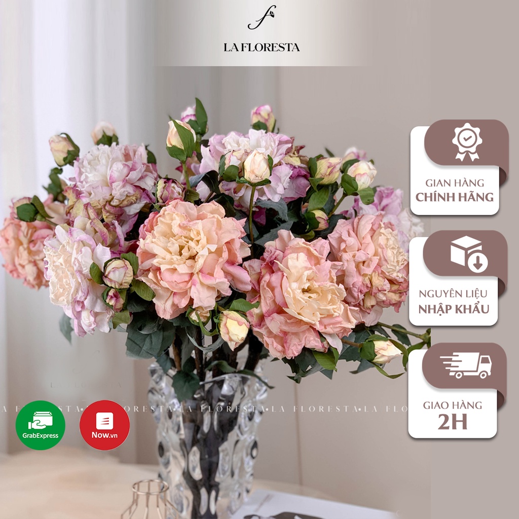 Cành Hoa Hồng Mẫu Đơn 1 Bông 3 Nụ LA FLORESTA Chất Liệu Lụa Nhập Khẩu Cao Cấp, Phù Hợp Trang Trí Mọi Không Gian