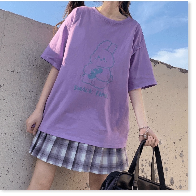 Áo Thun Nữ form rộng tay lỡ Snack Time hình Thỏ chất vải siêu mịn
