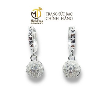 Bông tai nữ bạc đẹp,hoa tai bạc kiểu khuyên cầu đá tròn đính đá- Minh Thoa Jewelry