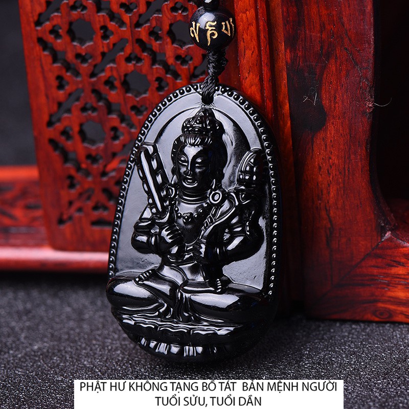 Vòng cổ dây chuyền mặt phật bản mệnh 12 vị phật cho 12 tuổi size 4.7cm x 3cm đá Obsidian - Mang lại bình an may mắn