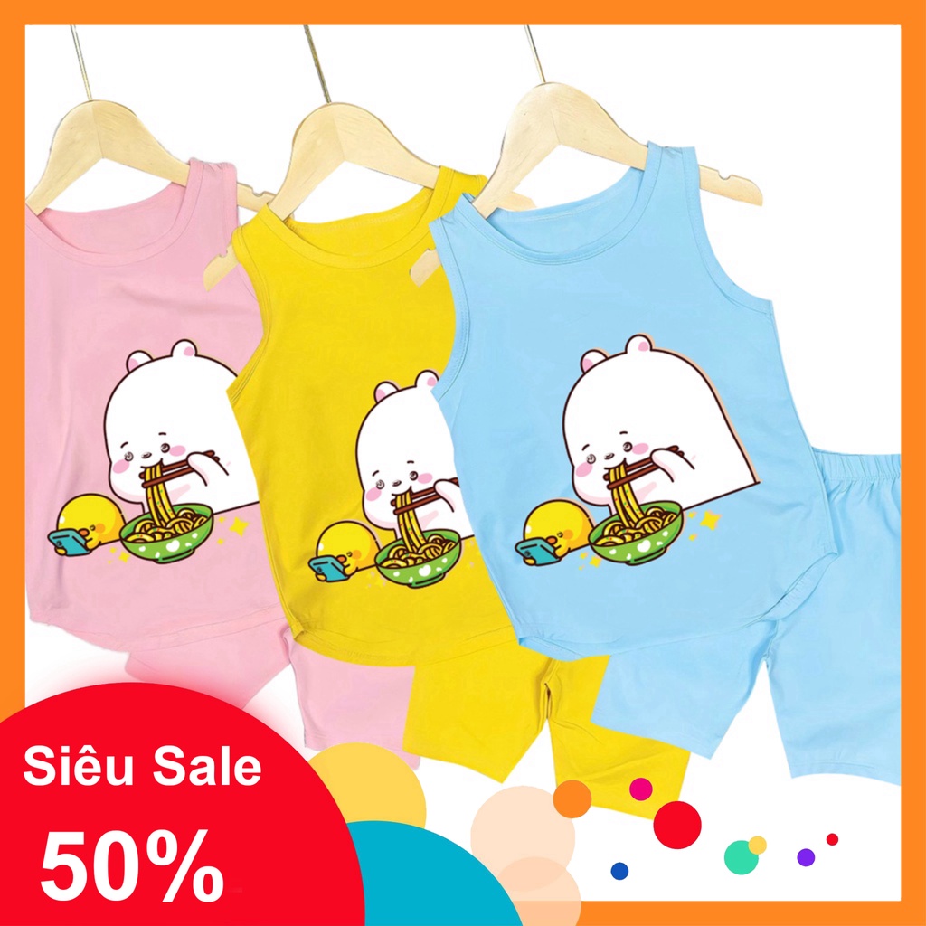 (Mua lẻ giá sỉ ) Combo 3 Bộ đồ bé gái sát nách hình thỏ ăn mì và vịt vàng cho bé gái từ 6kg đên 29kg.DBBG57.