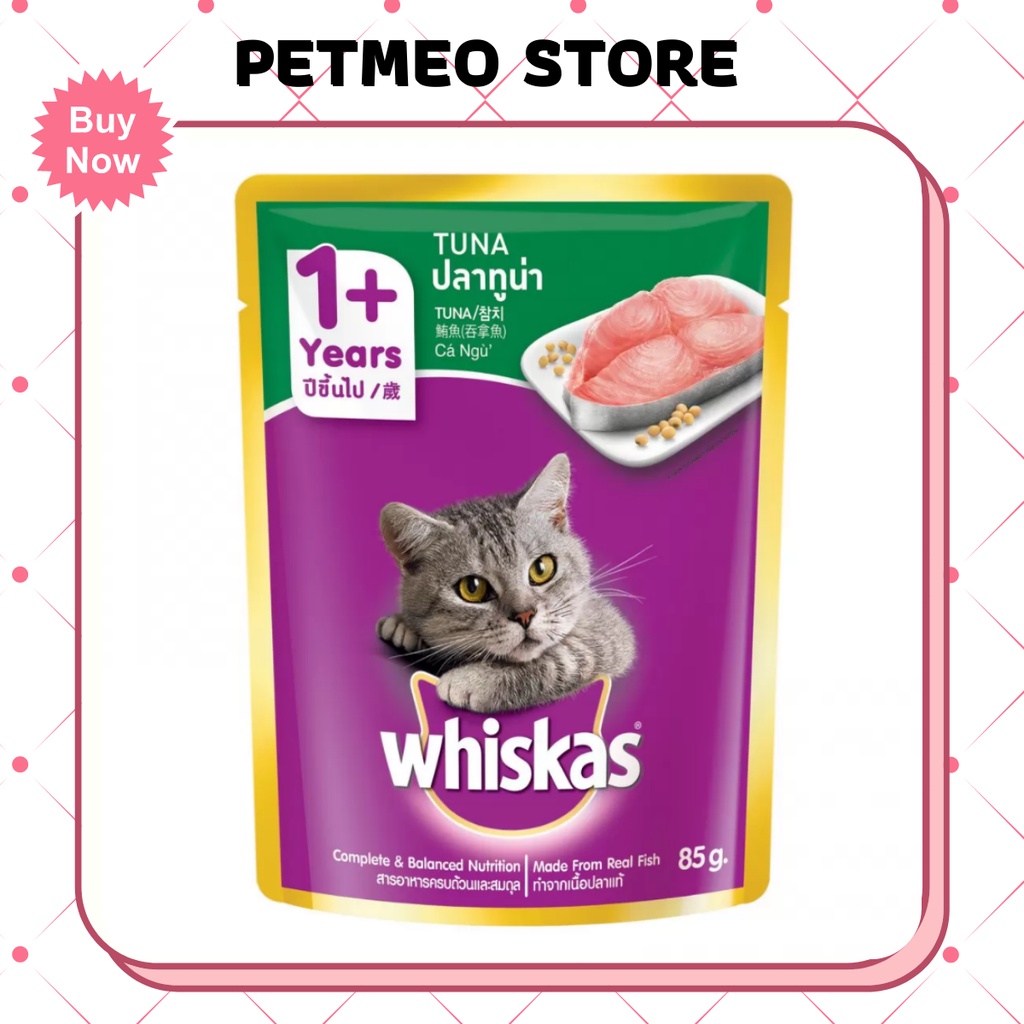 Pate cho mèo thức ăn dạng thạch cho mèo từ 1 tuổi Whiskas gói 85g - PETMEO