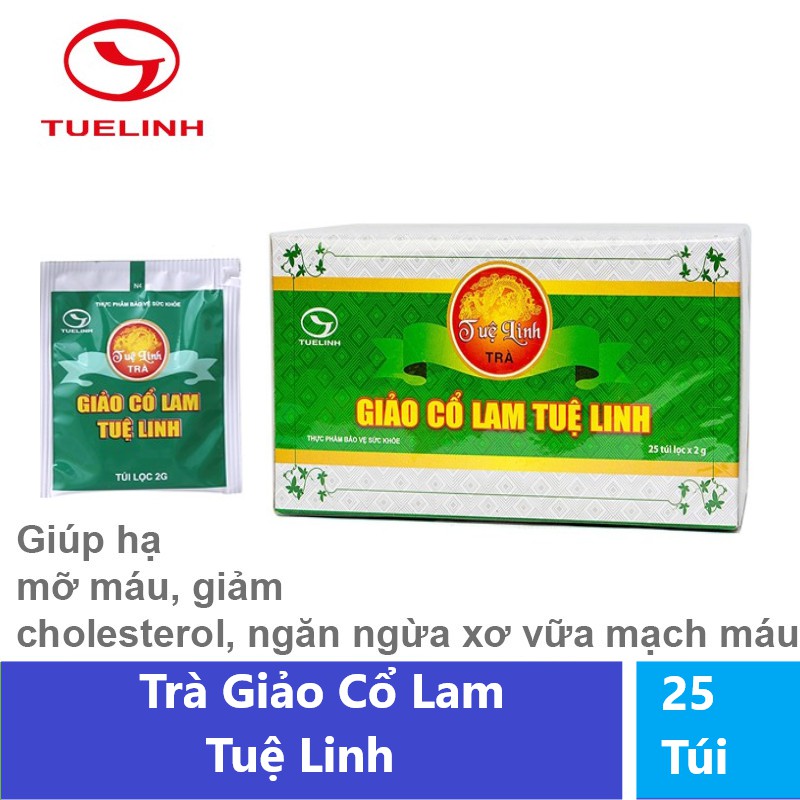 Trà Giảo Cổ Lam Tuệ Linh - Giúp hạ mỡ máu, giảm cholesterol toàn phần, ngăn ngừa xơ vữa mạch máu (Hộp 25 Túi)