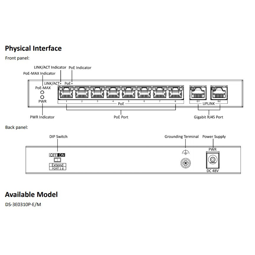 Switch mạng 10 cổng HIKVISION DS-3E0310P-E/M 0310, POE, 2 cổng Uplink (Chính hãng Hikvision)