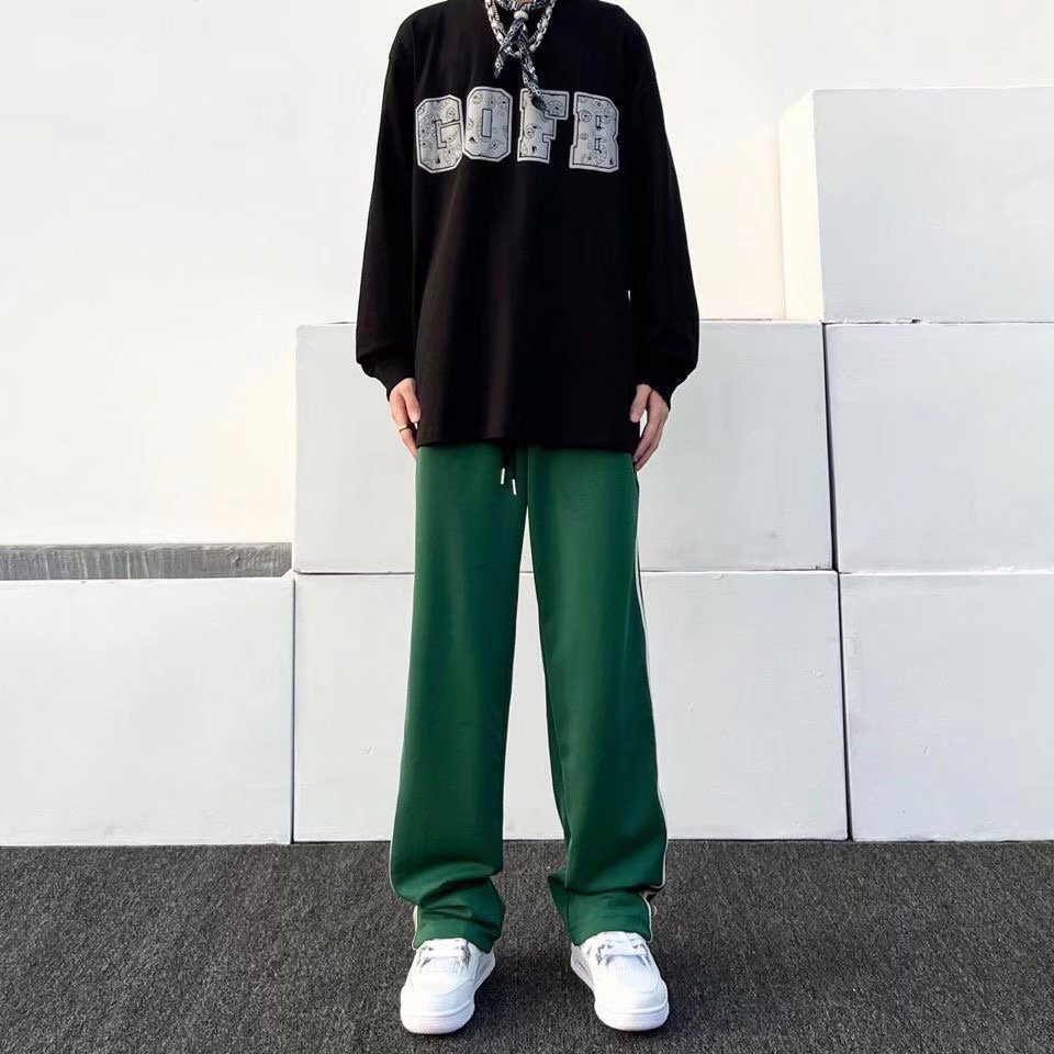 Quần Dài Thể Thao Ống Rộng Kẻ Sọc Màu Sắc Tương Phản Phong Cách Hip Hop Mỹ Size M-3xl Thời Trang Dành Cho Nam Và Nữ