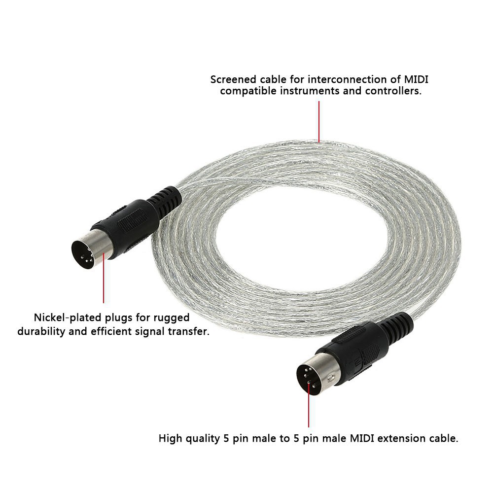 T&T 3m / 10ft MIDI Extension Cable 5 Pin Plug Male to Male Connector Silver for