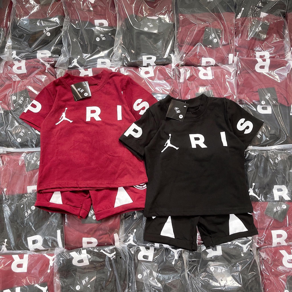 Đồ bộ bé trai Combo 2 bộ paris đen đỏ chất cotton mềm mịn thấm hút tốt