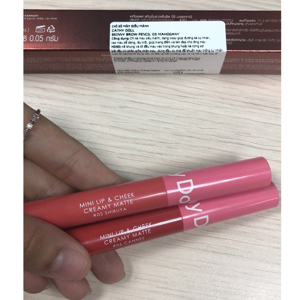 Son sáp lì má hồng mini Cathy Doll Beauty To Go Lip &amp; Cheek Creamy Matte 0.6g (đủ 10 màu)