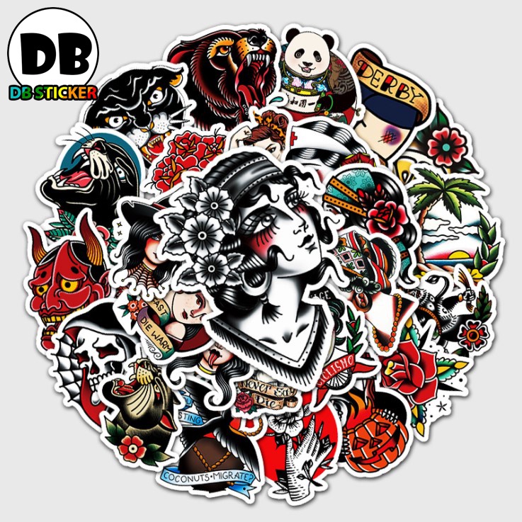 [Set 50 Cái] Sticker dán mũ bảo hiểm chống nước hoạ tiết Tattoo cá tính - DB.094