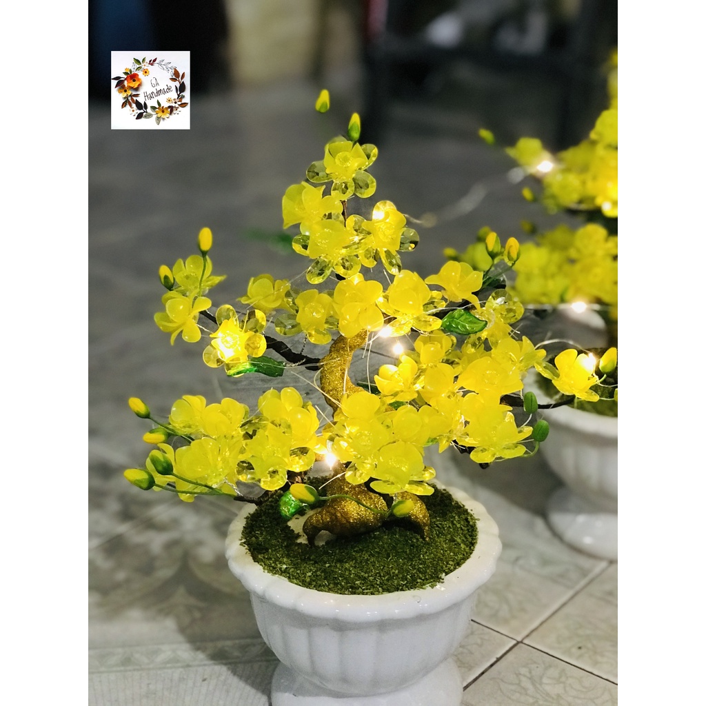 Bình hoa mai đá pha lê nguyên liệu/thành phẩm dùng trang trí nhà cửa không gian đẹp, làm quà biếu tết