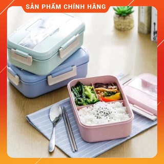 Hộp cơm lúa mạch 3 ngăn kèm đũa thìa inox