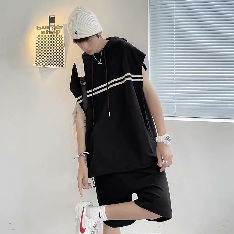 Bộ Đồ Thể Thao Nam Gồm Áo Không Tay Có Mũ Trùm Và Quần Short Mỏng Thời Trang Mùa Hè Năng Động Size M-3XL
