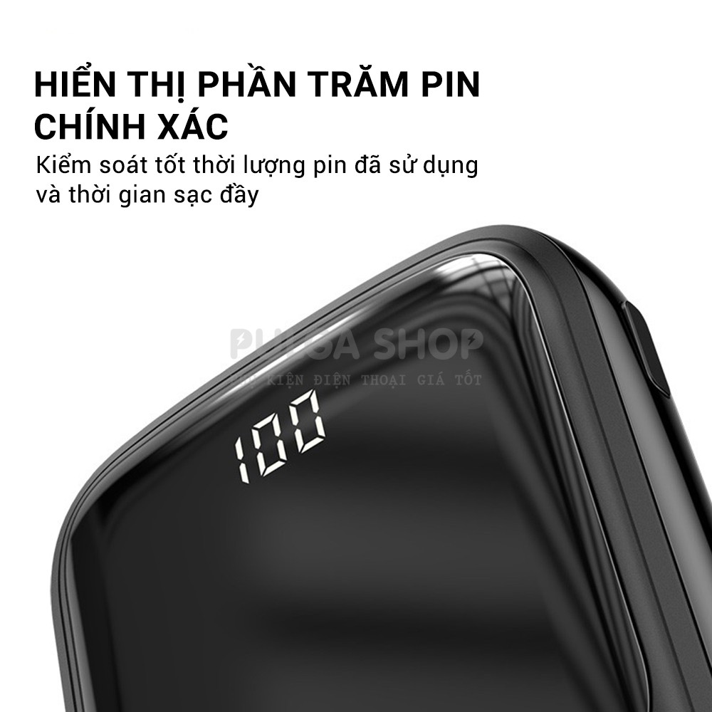 Pin Sạc Dự Phòng 10000mAh Baseus Tích Hợp Cáp Sạc iPhone Hỗ Trợ Sạc Nhanh 3A - Thiết Kế Nhỏ Gọn - Chính Hãng